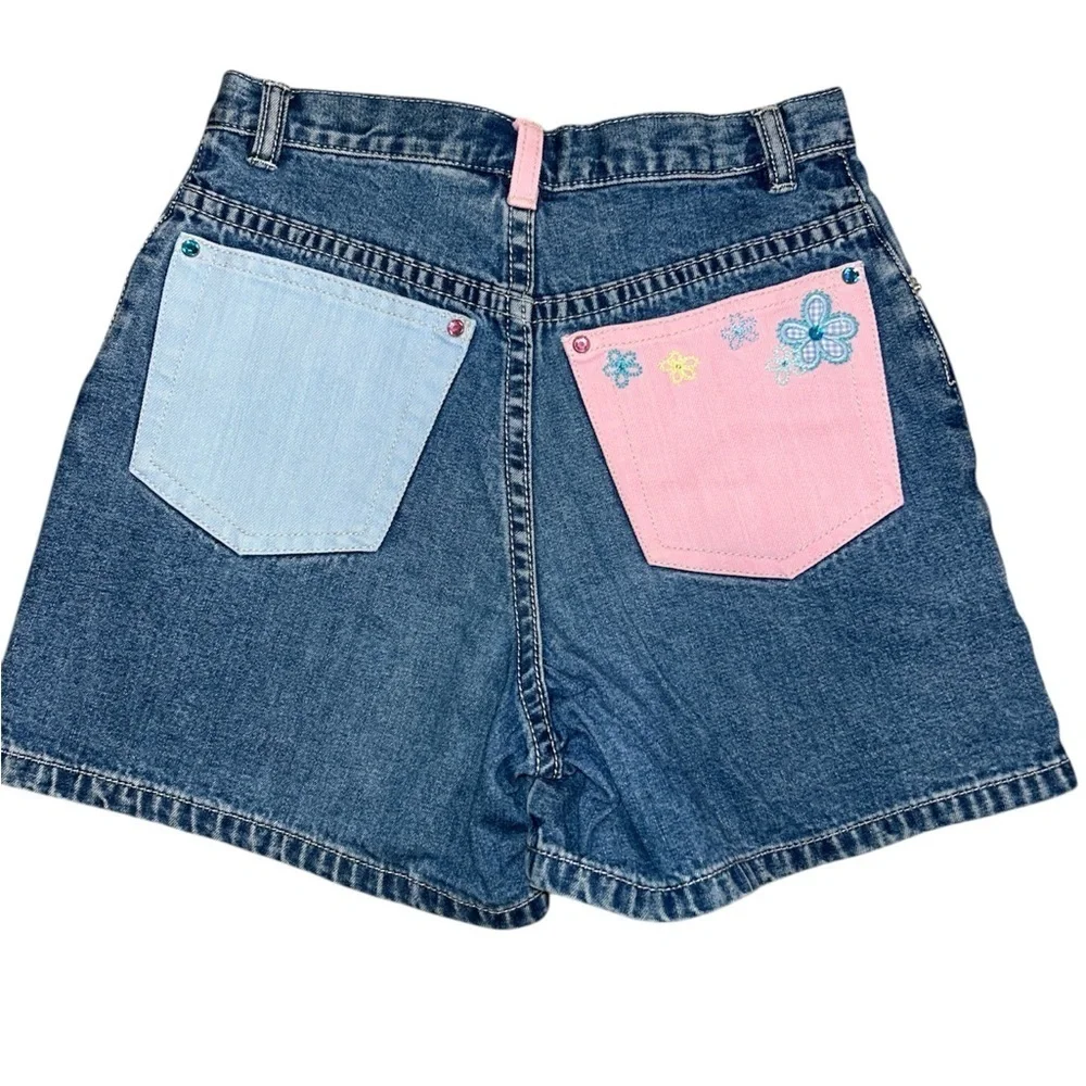 Gap Y2K Embellished Denim Shorts | Size 12 Slim | Floral Rhinestone Colorblock